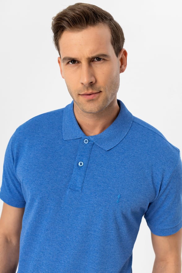 Saks Mavi Regular Armürlü Polo Yaka Tişört