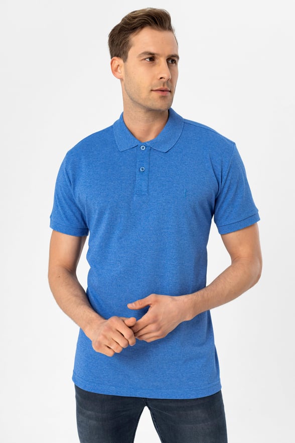 Saks Mavi Regular Armürlü Polo Yaka Tişört