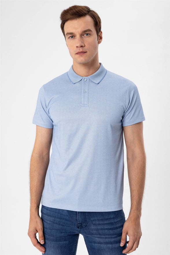Saks Mavi Regular Armürlü Polo Yaka  Tişört