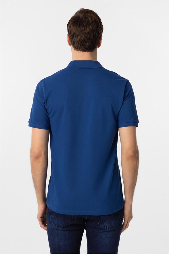 Saks Mavi Regular Armürlü Polo Yaka Tişört