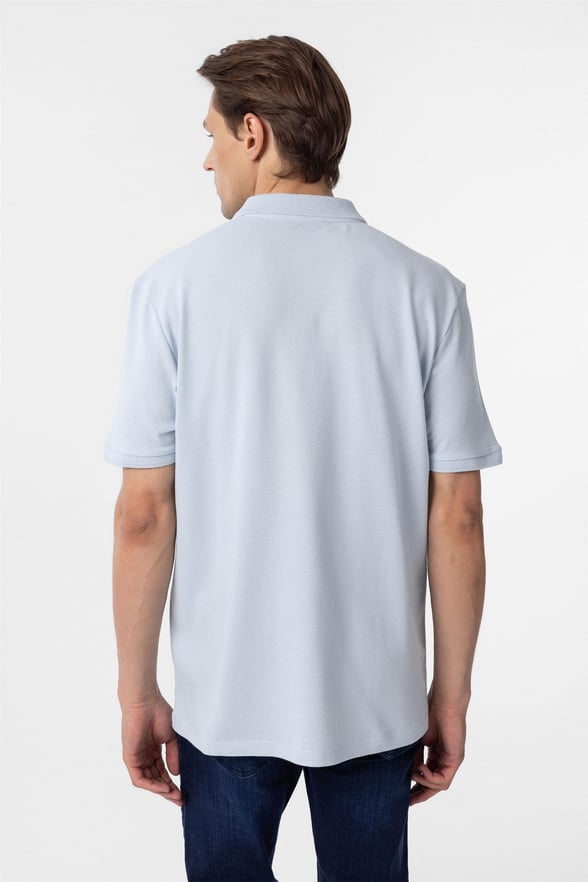 Saks Mavi Regular Armürlü Polo Yaka Tişört