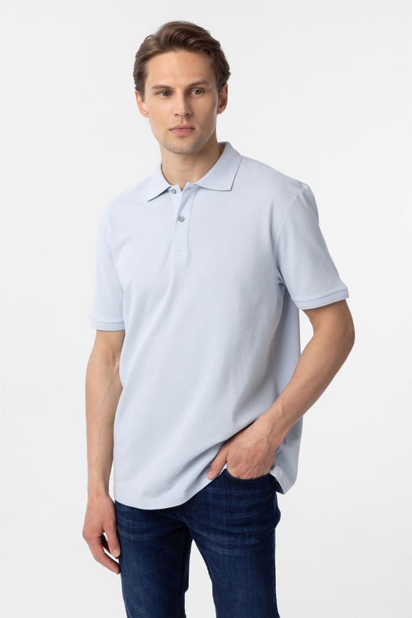 Saks Mavi Regular Armürlü Polo Yaka Tişört