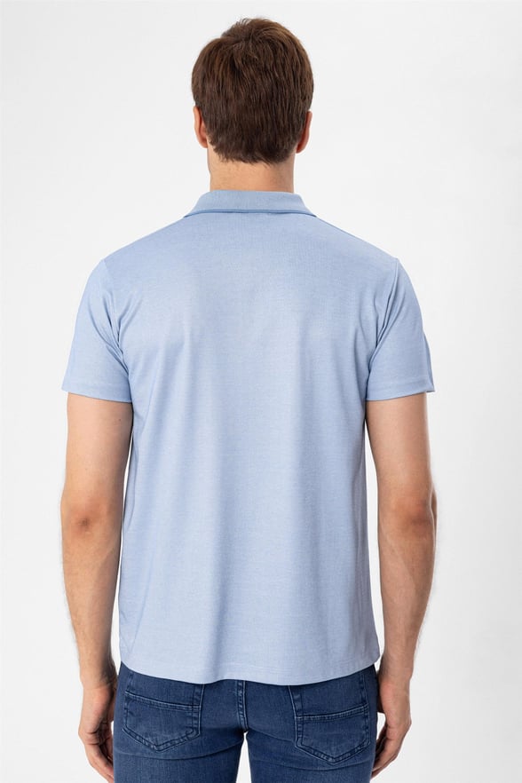 Saks Mavi Regular Armürlü Polo Yaka  Tişört
