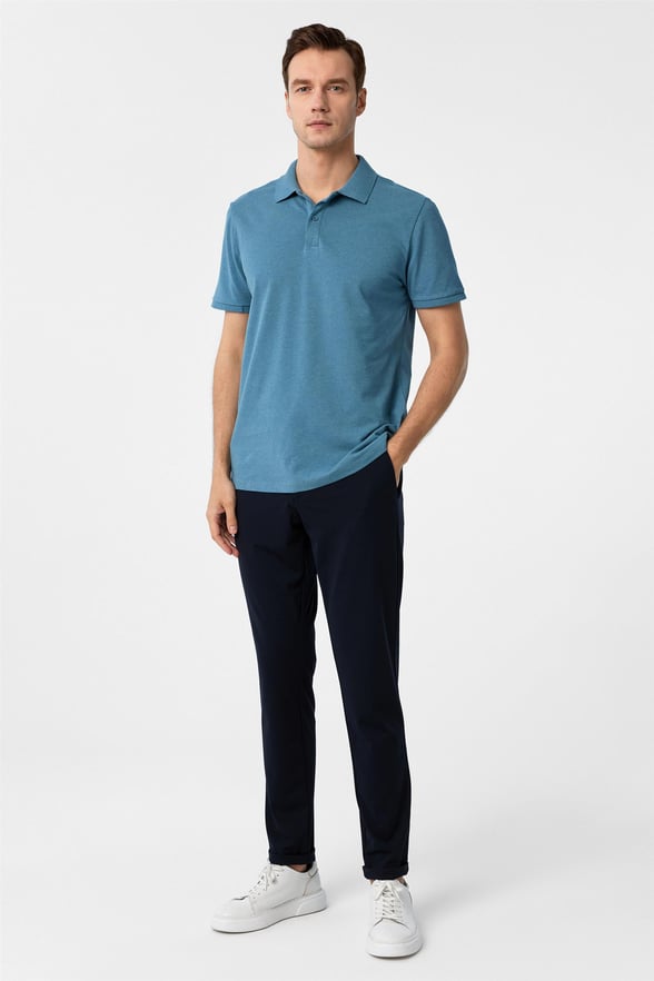 Saks Mavi Regular Armürlü Polo Yaka Tişört