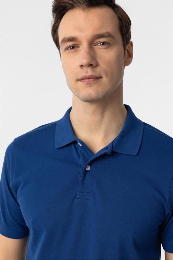 Saks Mavi Regular Armürlü Polo Yaka Tişört