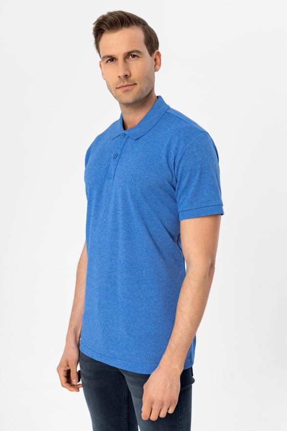 Saks Mavi Regular Armürlü Polo Yaka Tişört