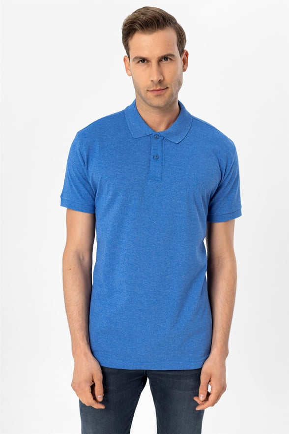 Saks Mavi Regular Armürlü Polo Yaka  Tişört