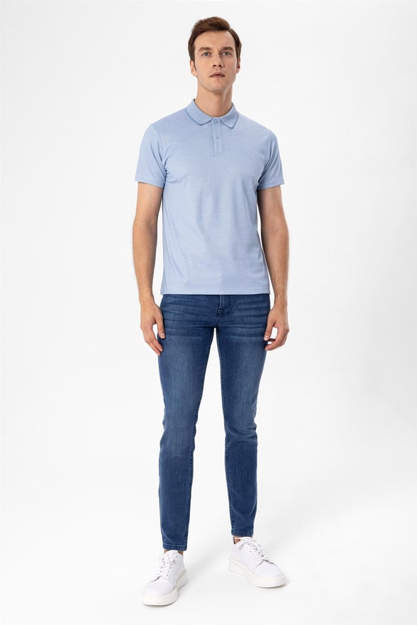 Saks Mavi Regular Armürlü Polo Yaka  Tişört