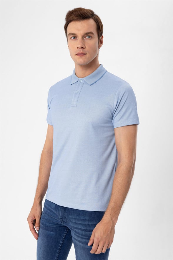 Saks Mavi Regular Armürlü Polo Yaka  Tişört