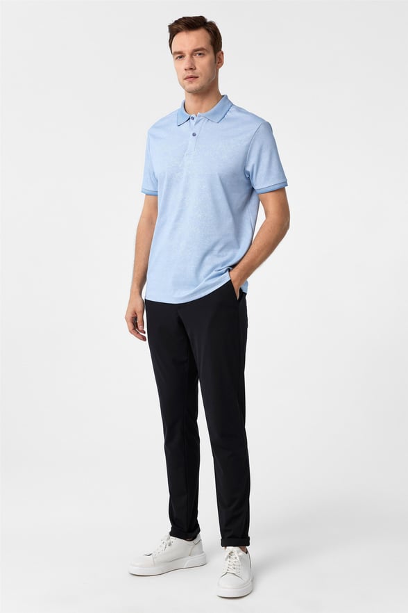 Saks Mavi Regular Baskılı Polo Yaka Tişört