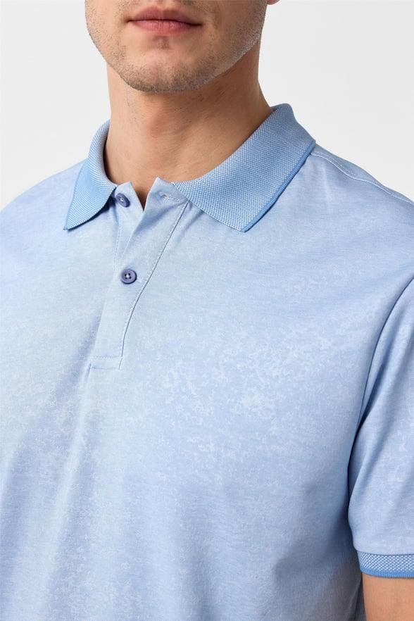 Saks Mavi Regular Baskılı Polo Yaka Tişört