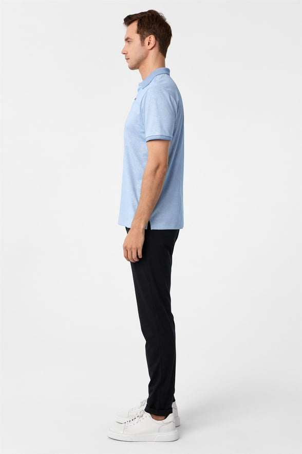 Saks Mavi Regular Baskılı Polo Yaka Tişört