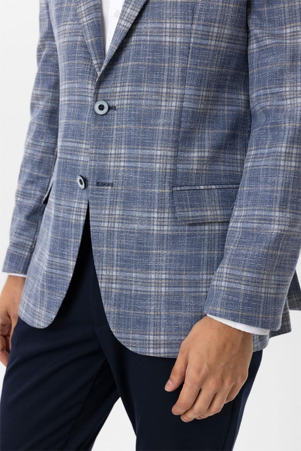 Saks Mavi Regular Desenli Mono Yaka 6 Drop Ceket