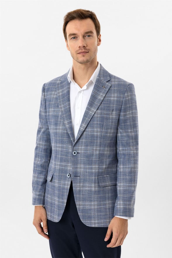 Saks Mavi Regular Desenli Mono Yaka 6 Drop Ceket