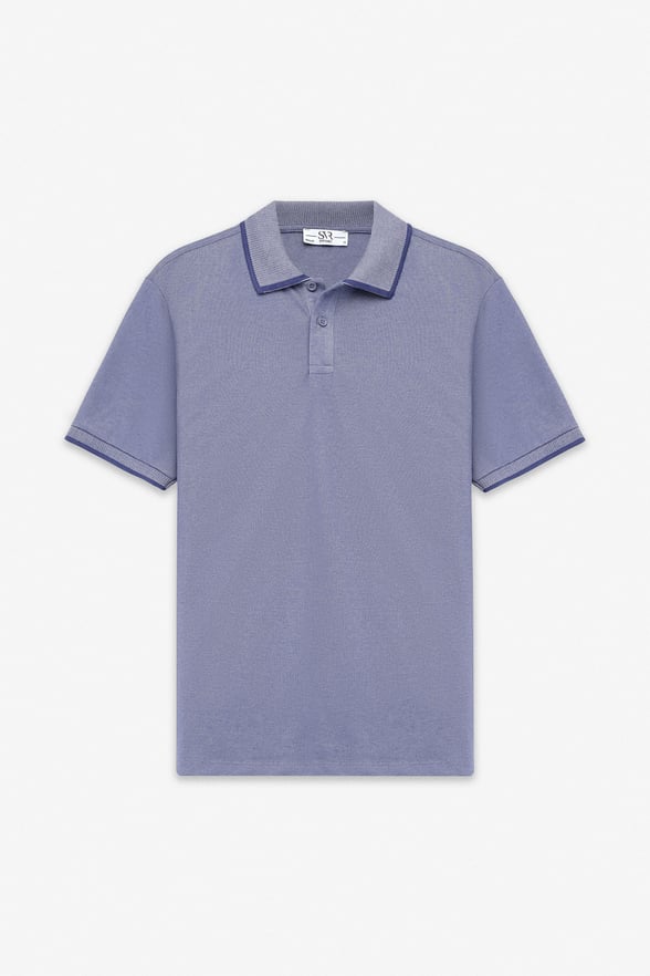 Saks Mavi Regular Düz Baskısız Pike Düğmeli Polo Yaka Nefes Alabilen Tişört
