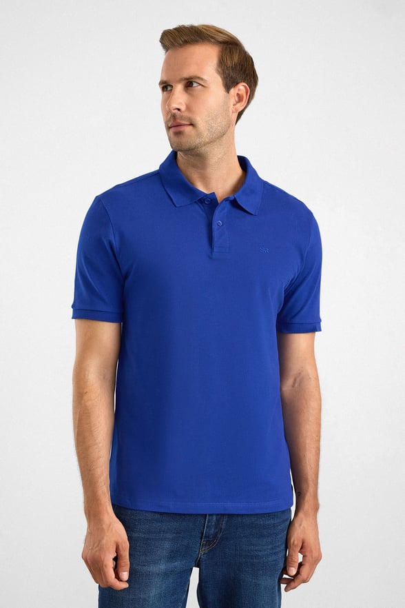 Saks Mavi Regular Düz Baskısız Pike Düğmeli Polo Yaka Standart Tişört