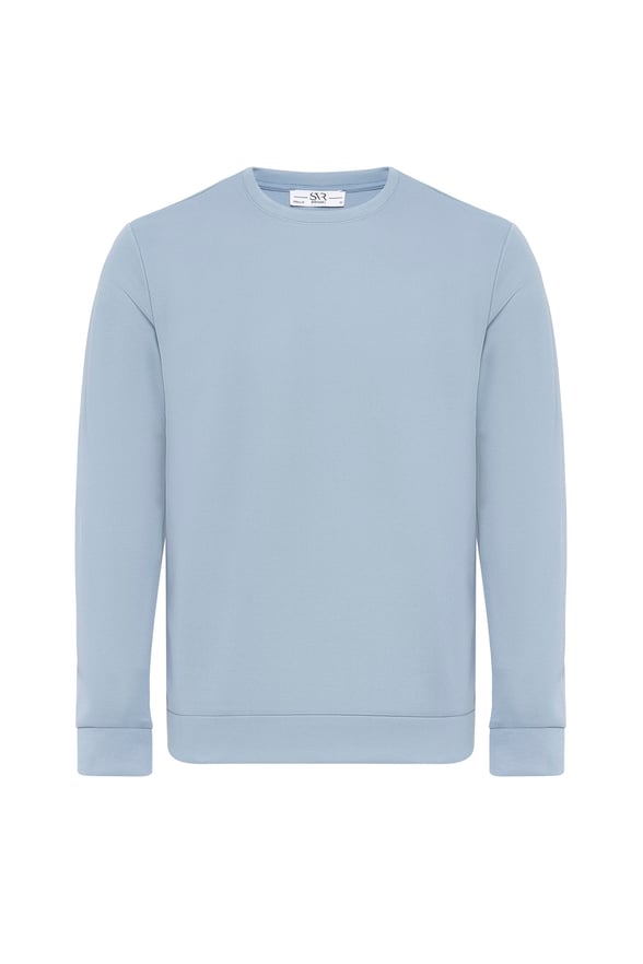 Saks Mavi Regular Düz O Yaka Sweatshirt