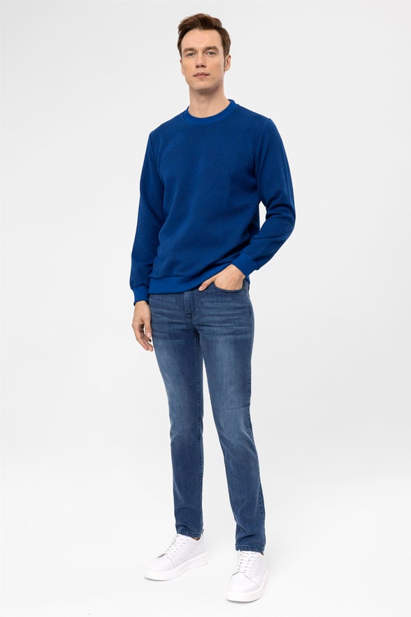 Saks Mavi Regular Kapitone O Yaka  Sweatshirt