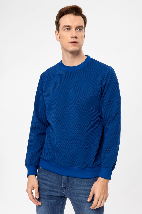 Saks Mavi Regular Kapitone O Yaka  Sweatshirt
