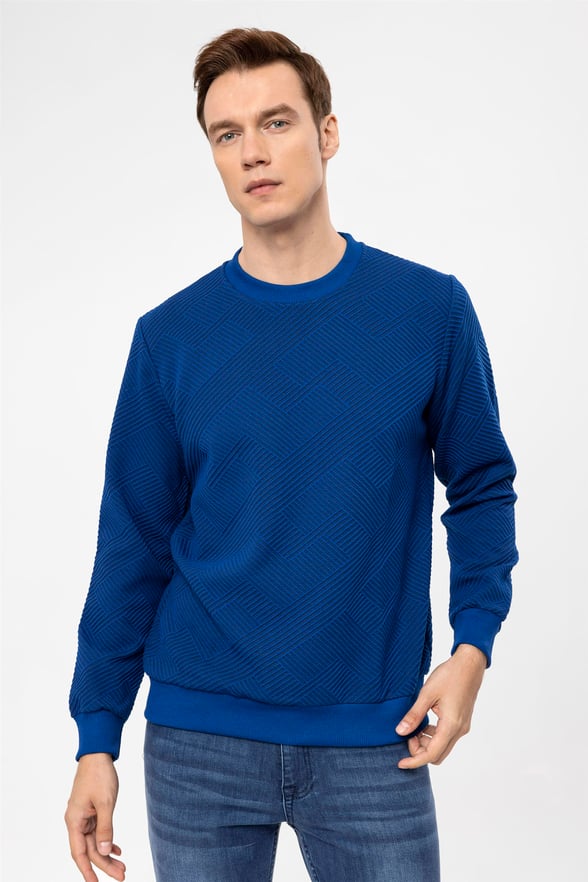 Saks Mavi Regular Kapitone O Yaka  Sweatshirt