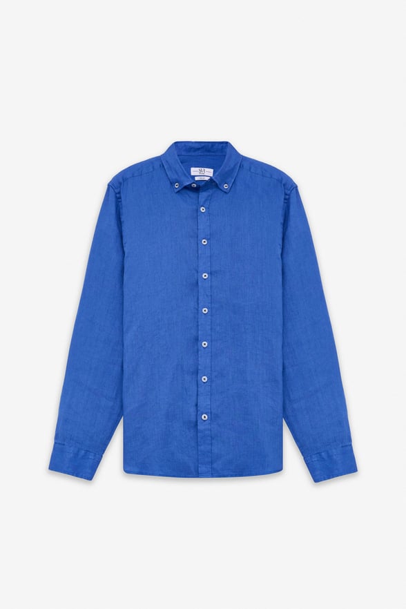 Saks Mavi Regular Klasik Yaka Düz Cepsiz Uzun Kollu Standart Casual Gömlek