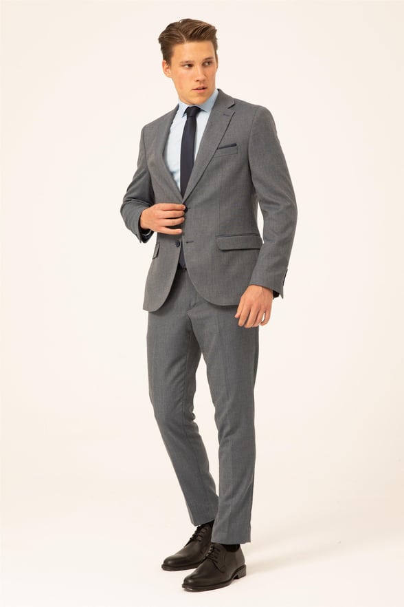 Saks Mavi Slim Armürlü Mono Yaka 6 Drop                                                       Takım Elbise