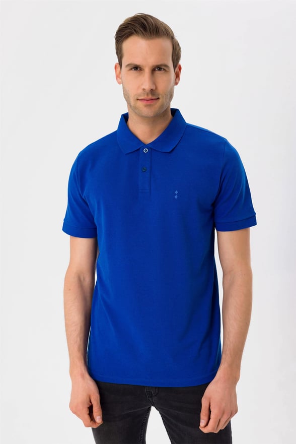 Saks Mavi Slim Armürlü Polo Yaka  Tişört