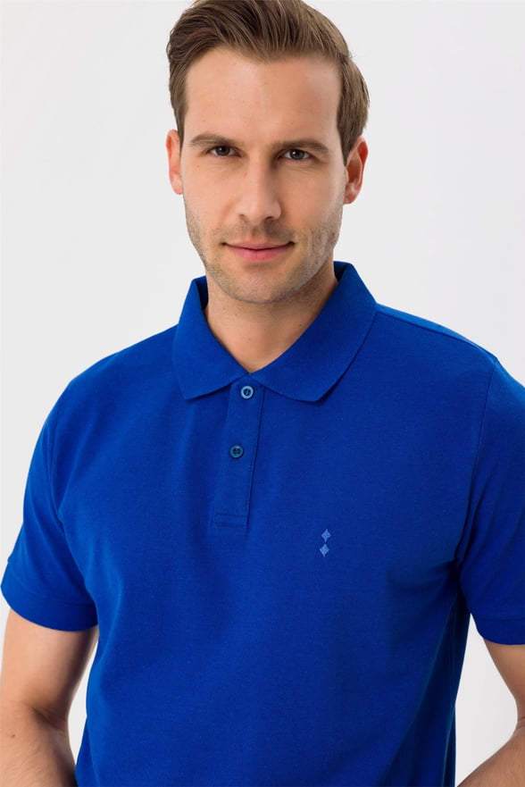Saks Mavi Slim Armürlü Polo Yaka  Tişört