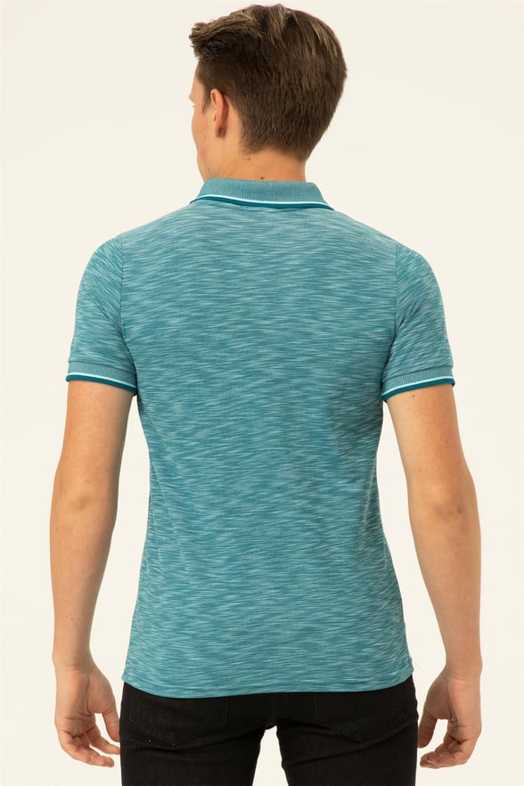 Saks Mavi Slim Armürlü Polo Yaka  Tişört