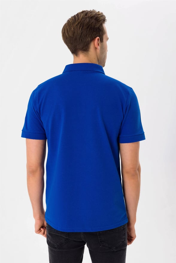 Saks Mavi Slim Armürlü Polo Yaka  Tişört