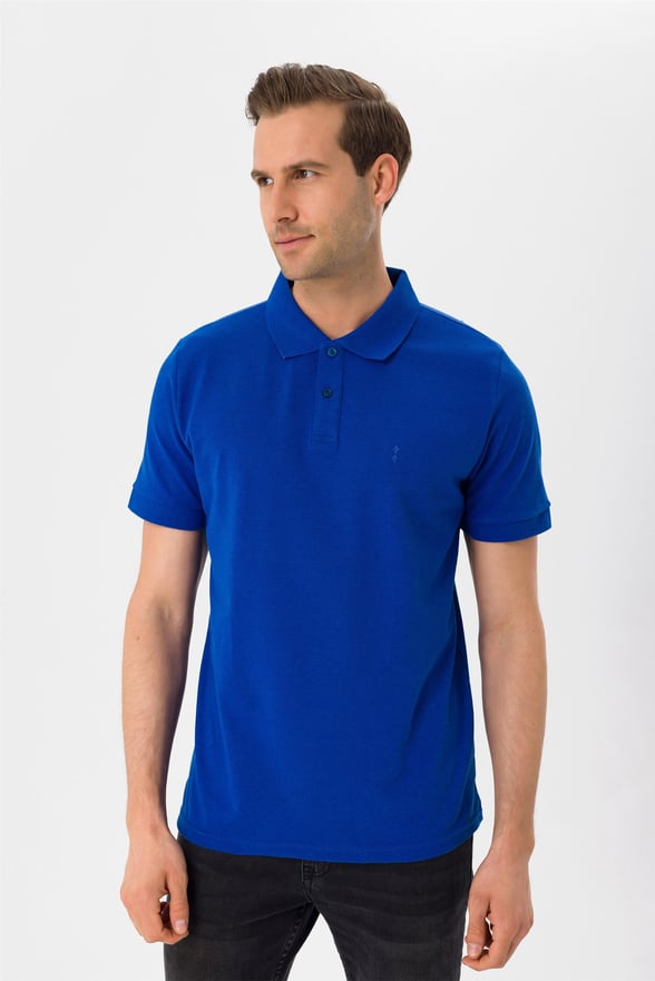 Saks Mavi Slim Armürlü Polo Yaka  Tişört
