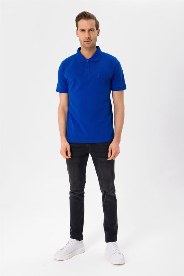 Saks Mavi Slim Armürlü Polo Yaka  Tişört