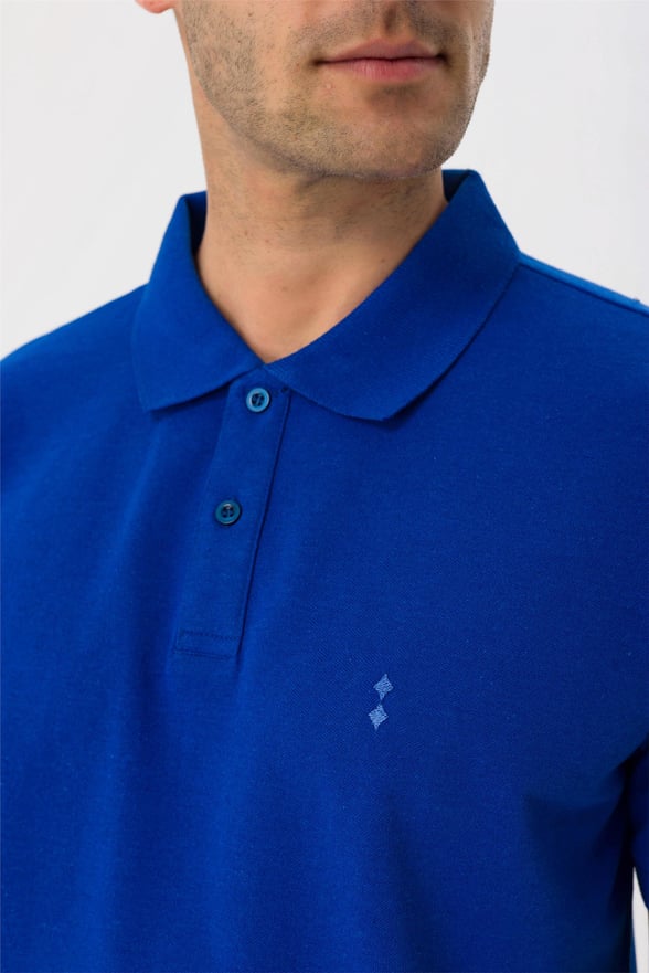 Saks Mavi Slim Armürlü Polo Yaka  Tişört