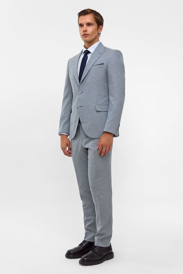 Saks Mavi Slim Desenli Mono Yaka 6 Drop Takım Elbise