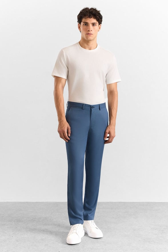 Saks Mavi Slim Düz Casual Pantolon