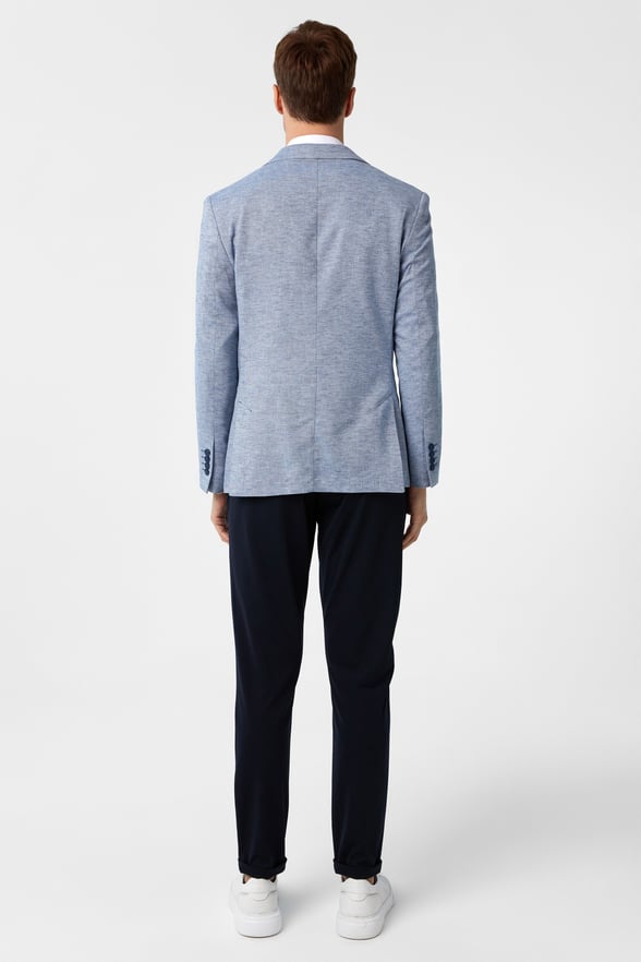 Saks Mavi Slim Fit Desenli Sivri Yaka 6 Drop Ceket
