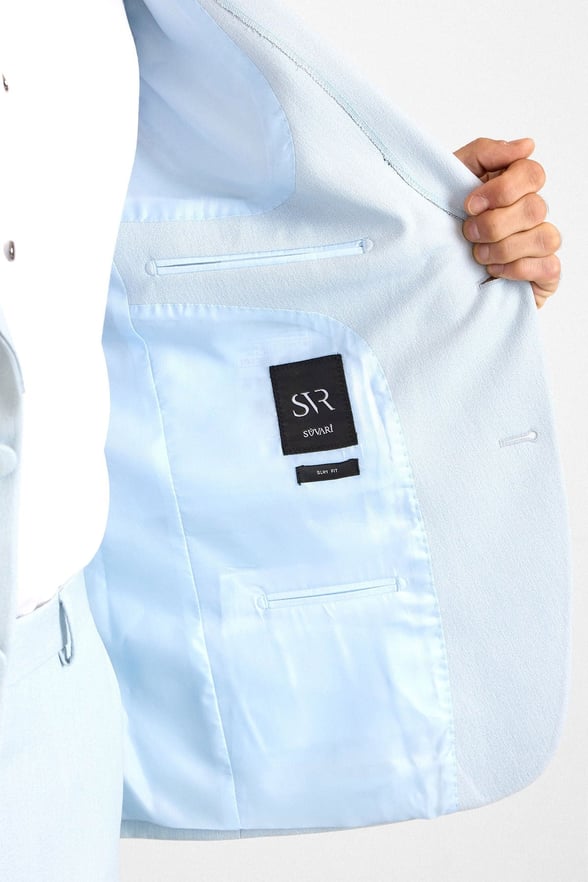 Saks Mavi Slim Şal Yaka Düz Pike Torba Cep Yıkamalı 6 Drop Smokin / Damatlık