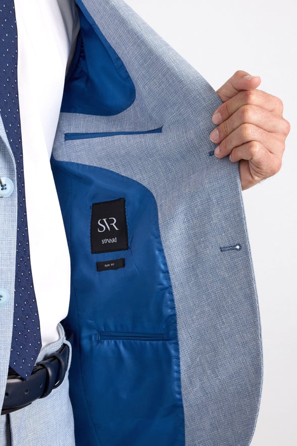 Saks Mavi Slim Sivri Yaka Düz Bezayağı Torba Cep Standart 6 Drop Takım Elbise