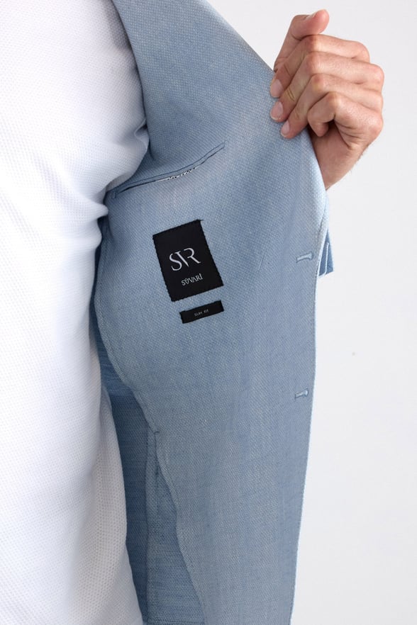 Saks Mavi Slim Sivri Yaka Düz Poplin Torba Cep Standart 6 Drop Klasik Ceket