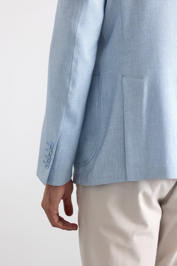 Saks Mavi Slim Sivri Yaka Düz Poplin Torba Cep Standart 6 Drop Klasik Ceket
