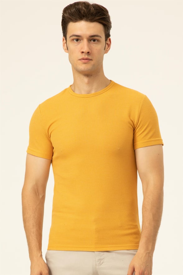 SARI 2 Slim Armürlü O Yaka  Tişört