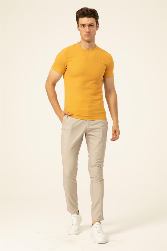 SARI 2 Slim Armürlü O Yaka  Tişört