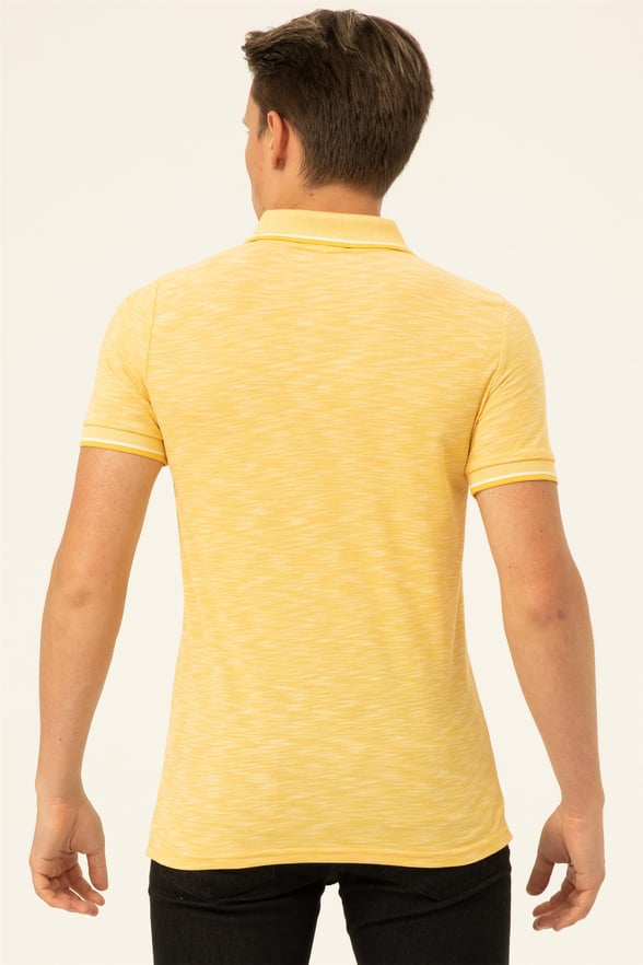 SARI 2 Slim Armürlü Polo Yaka  Tişört