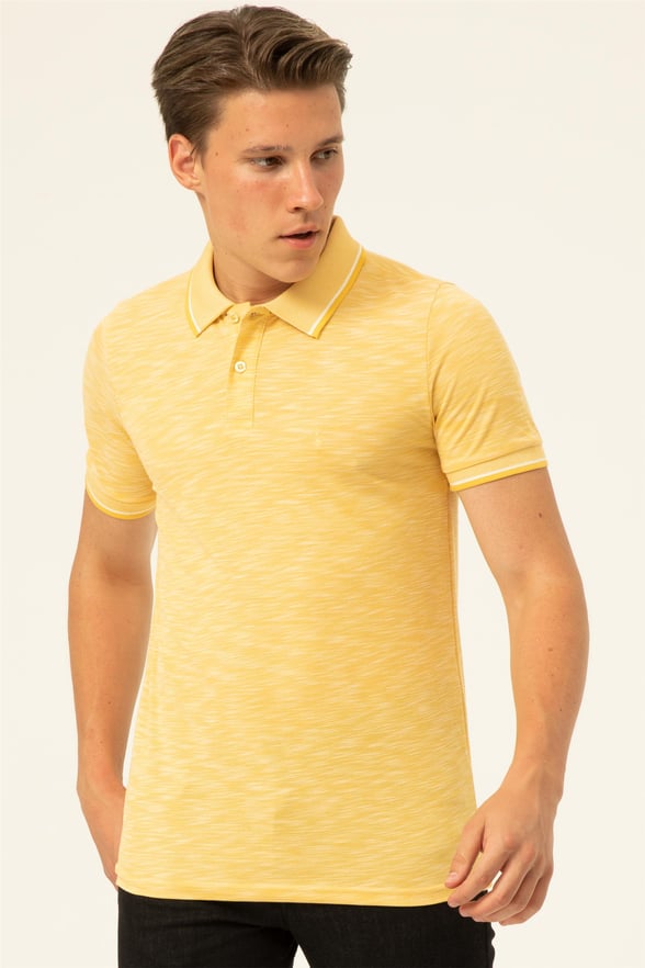 SARI 2 Slim Armürlü Polo Yaka  Tişört