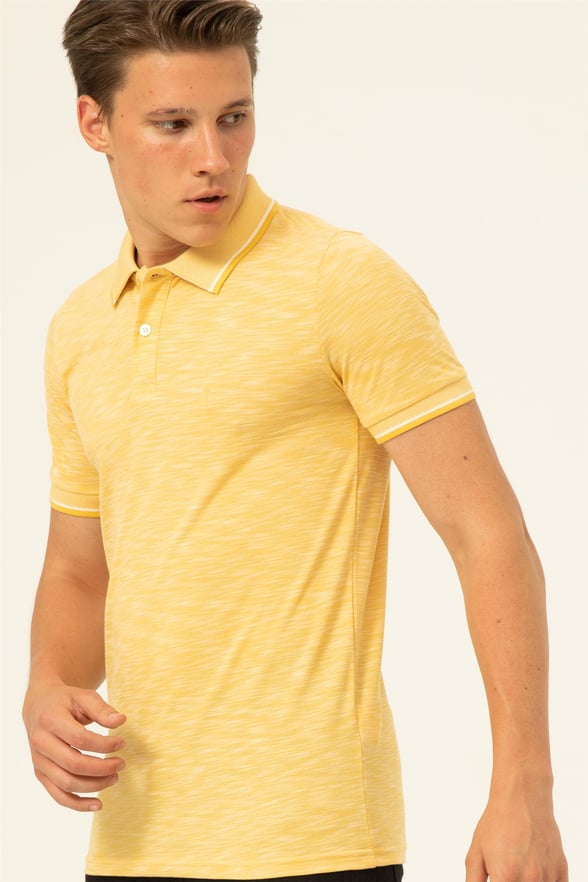 SARI 2 Slim Armürlü Polo Yaka  Tişört