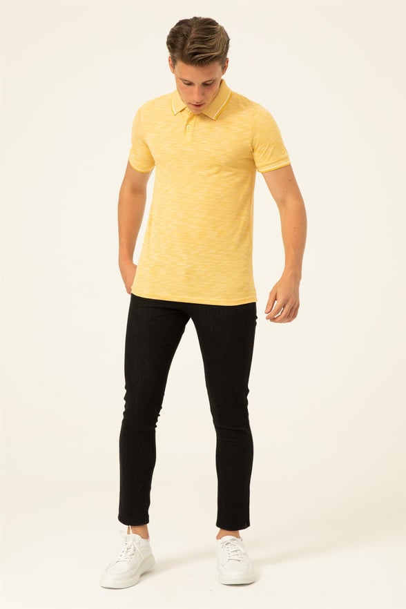 SARI 2 Slim Armürlü Polo Yaka  Tişört