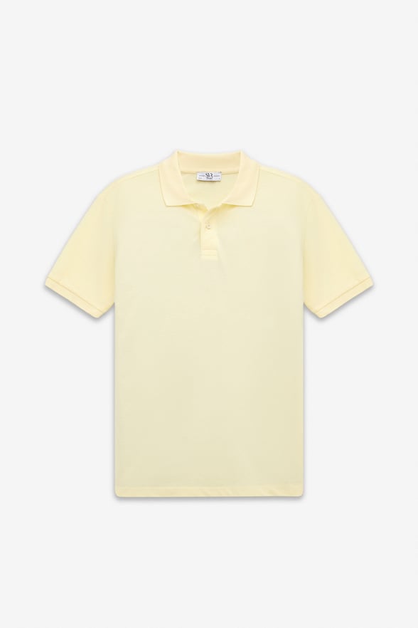 Sarı Slim Düz Düğmeli Polo Yaka Tişört