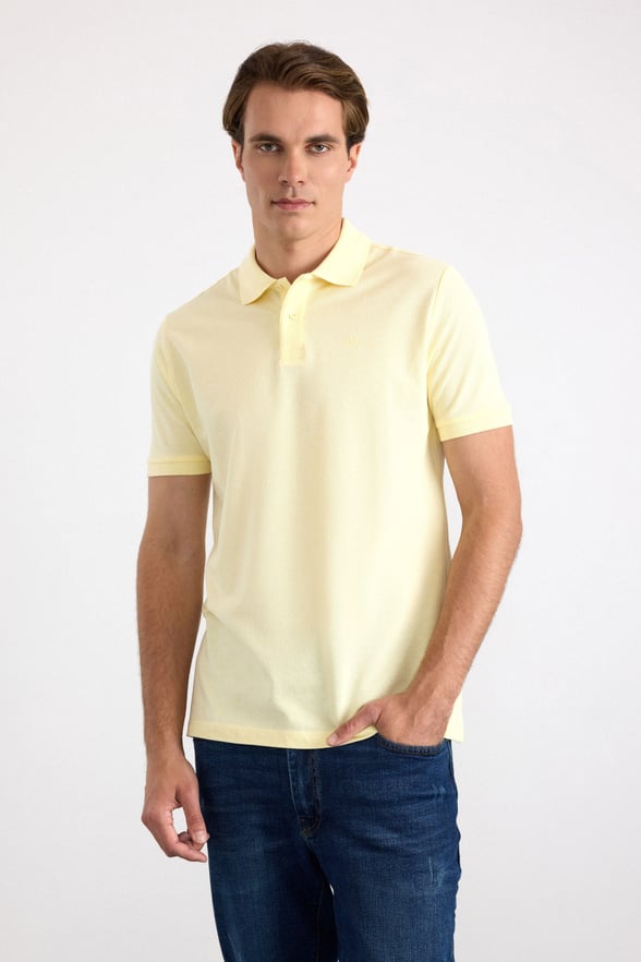 Sarı Slim Düz Düğmeli Polo Yaka Tişört