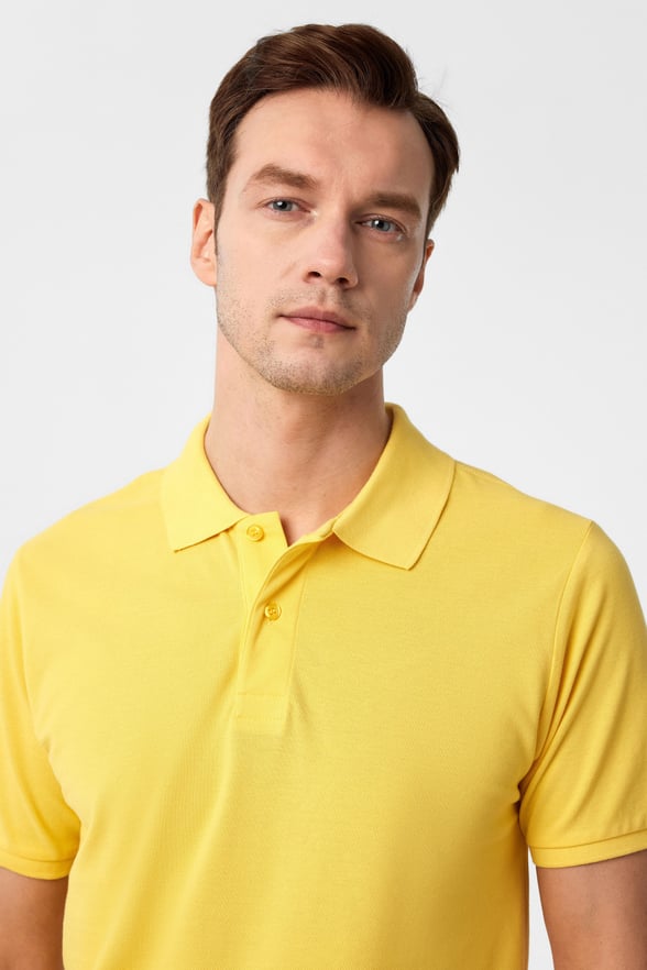 Sarı Slim Fit Armürlü Polo Yaka Tişört