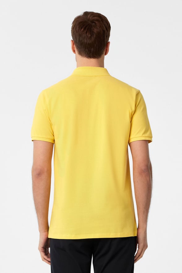 Sarı Slim Fit Armürlü Polo Yaka Tişört